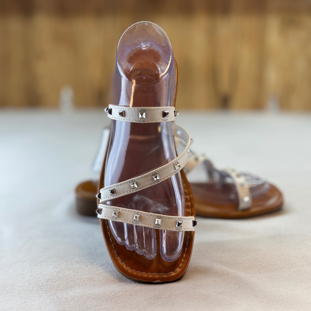 Jellypop Reverie Sandals Women 9 Cream Studded Strappy Gladiator Flat Slides